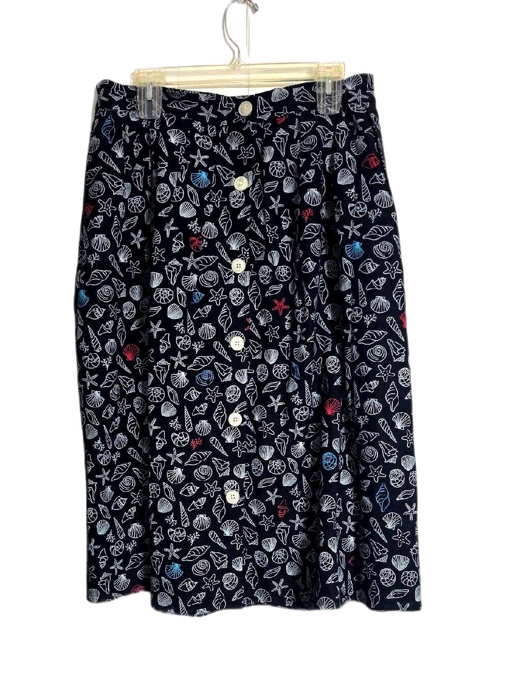 NWT ModCloth Navy Midi Skirt with Shell Print